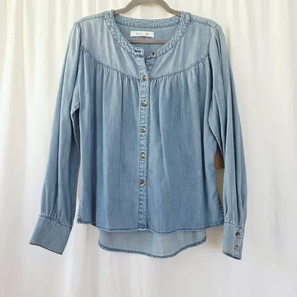 new! Billy T Pool Stripes Shirt Denim M Casual Top Blue Jean NWT Western Country - Picture 2 of 11